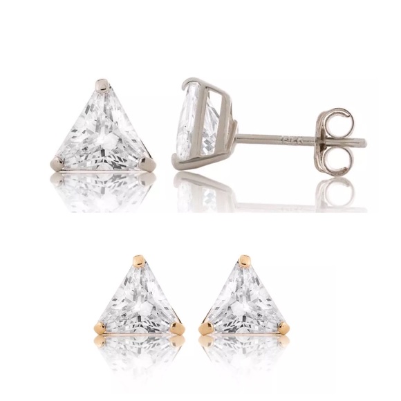 .50 Ct Trillion Cut Diamond Solid 14K Gold Studs - Picture 1 of 4